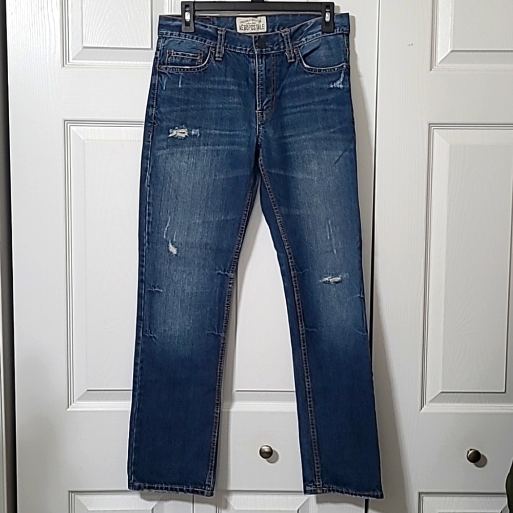 Distressed Blue Jeans, Esses Style, Straight Leg, size 28/30, Excellent Cond